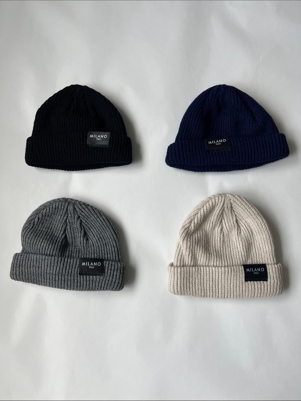 Milano Knit Cuff Beanies in Black, Navy, Gray & Cream